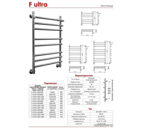 Полотенцесушитель Luxon F Ultra 120x50 нижнее подключение