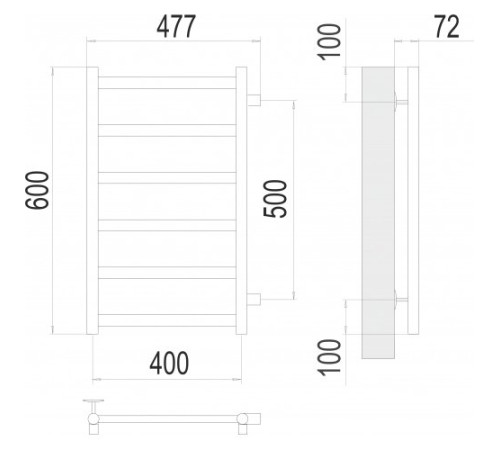 Полотенцесушитель TERMINUS Аврора П6 400x600 с боковым подключением 500, RAL 9003