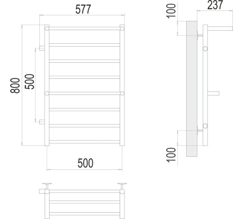 Полотенцесушитель TERMINUS Аврора П8 500х800 с 2 полками и боковым подключением 500 слева