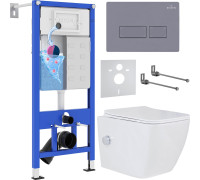 Унитаз подвесной Roxen Cube bidet в комплекте с инсталляцией StounFix Dual Fresh 6 в 1 966807 кнопка: серый гранит