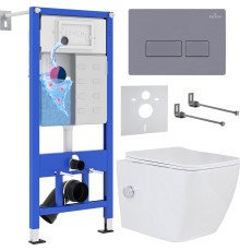 Унитаз подвесной Roxen Cube bidet в комплекте с инсталляцией StounFix Dual Fresh 6 в 1 966807 кнопка: серый гранит