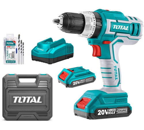 Ударная дрель-шуруповерт Total TIDLI20031 с 2-мя АКБ, кейс, набор оснастки