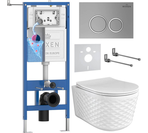 Унитаз подвесной Roxen Vine Tornado в комплекте с инсталляцией StounFix Dual Fresh 6 в 1 979010 кнопка: хром матовый