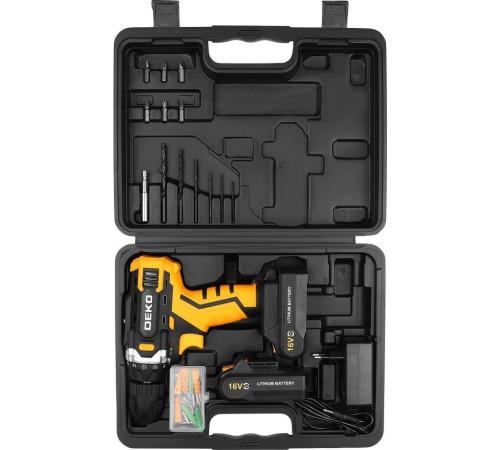 Дрель-шуруповерт Deko Sharker 16V Set 63 083-1041 с 2-мя АКБ, кейс