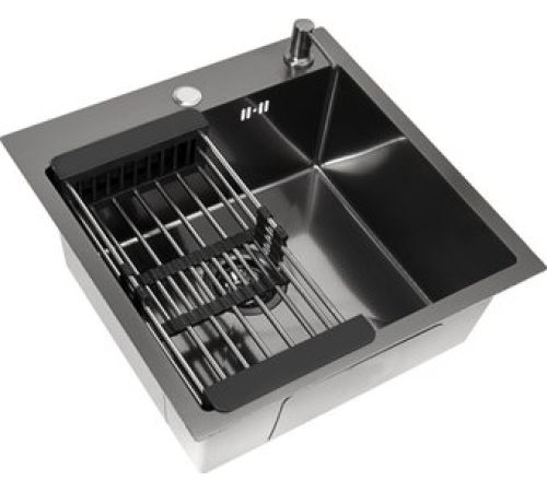 Кухонная мойка Basic CL DS Decor 50x50 черный, коландер, дозатор