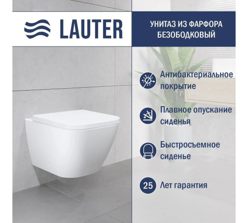 Унитаз подвесной Lauter Nuremberg 21811 + 21901001 белый, с кнопкой смыва 219704J черный