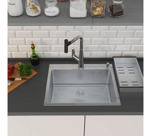 Кухонная мойка Roxen Simple 560220-60 сатин с коландером и дозатором
