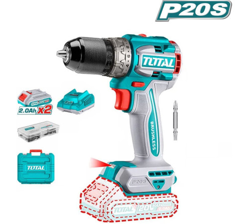 Дрель-шуруповерт Total TDLI20602 с 2-мя АКБ, кейс, оснастка