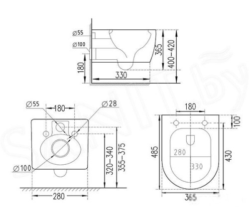 Унитаз подвесной Roxen Antares 530185-01 в комплекте с инсталляцией StounFix Dual Fresh 6 в 1 966181 кнопка: бежевый