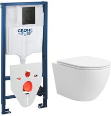 Унитаз подвесной Lauter Vortex 2110830+GROHE Solido 38811KF0+37131000 с кнопкой прямоугольная, черный