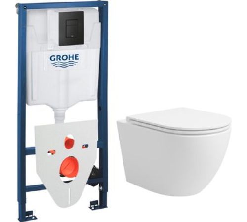 Унитаз подвесной Lauter Vortex 2110830+GROHE Solido 38811KF0+37131000 с кнопкой прямоугольная, черный