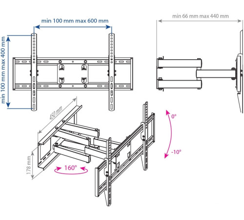 Кронштейн для телевизора Kromax Optima-409 черный