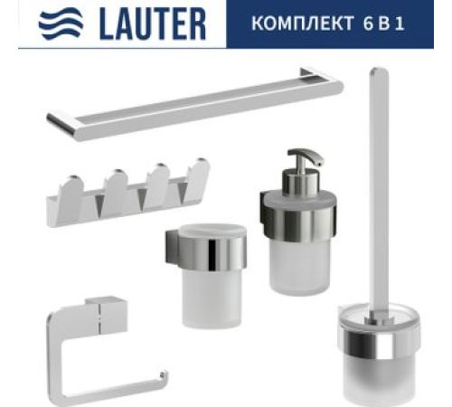 Набор аксессуаров для ванной Lauter 21TS3018 + 21TS3020 + 21TS3008 + 21TS3014 + 21TS3001 + 21TS3022 Chrome, 6 предметов