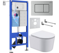 Унитаз подвесной Roxen Simple compact в комплекте с инсталляцией StounFix Dual Fresh 6 в 1 968486 кнопка: сатин