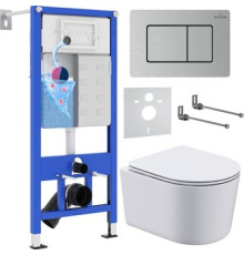 Унитаз подвесной Roxen Simple compact в комплекте с инсталляцией StounFix Dual Fresh 6 в 1 968486 кнопка: сатин