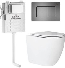 Унитаз приставной Roxen Antares в комплекте с инсталляцией Attach 5 в 1 967089 кнопка: оружейная сталь