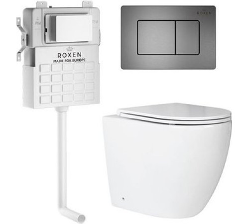 Унитаз приставной Roxen Antares в комплекте с инсталляцией Attach 5 в 1 967089 кнопка: оружейная сталь