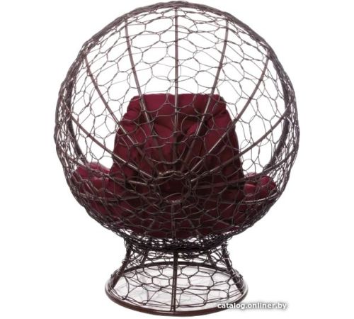 Кресло M-Group Кокос на подставке 11590202 коричневый ротанг/бордовая подушка