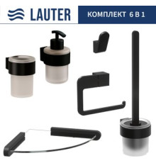Набор аксессуаров для ванной Lauter 21TS3019 + 21TS3021 + 21TS3011 + 21TS3015 + 21TS3008 + 21TS3023 Matt Black, 6 предметов