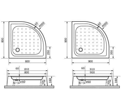 Душевой поддон RGW LUX/TN-P 90х90