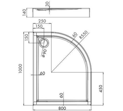 Душевой поддон Omnires Riverside 80x100 правый
