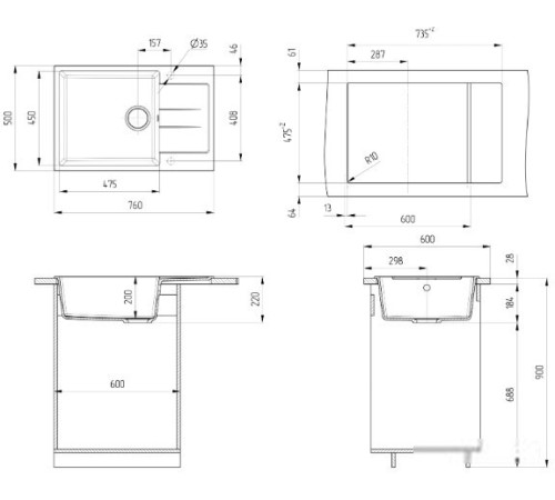 Кухонная мойка Ulgran U-602 328 бежевый