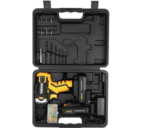 Дрель-шуруповерт Deko Banger 20V 080-1005 с 2-мя АКБ, кейс, оснастка