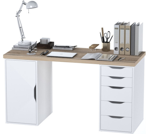 Офисный стол Mebelain Ингар 2/5/DV дуб беленый/белый