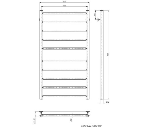 Полотенцесушитель Stinox Toscana 50x100 tos100 Ral 9005 черный матовый