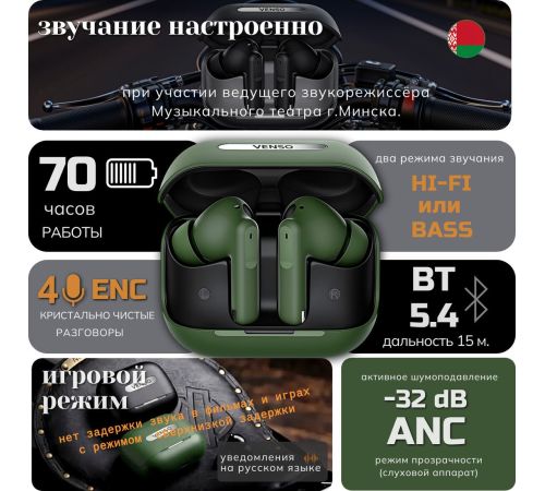Наушники Venso VT-711 ANC черный