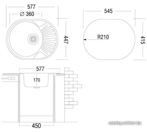 Кухонная мойка Ukinox FAD577.447-5K 1R с сифоном