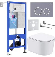 Унитаз подвесной Roxen Simple Compact в комплекте с инсталляцией StounFix Dual Fresh 6 в 1 966133 кнопка: серый бетон