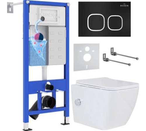 Унитаз подвесной Roxen Cube Bidet One Rimless 6 в 1 StounFix Dual Fresh 546731 кнопка: черный матовый