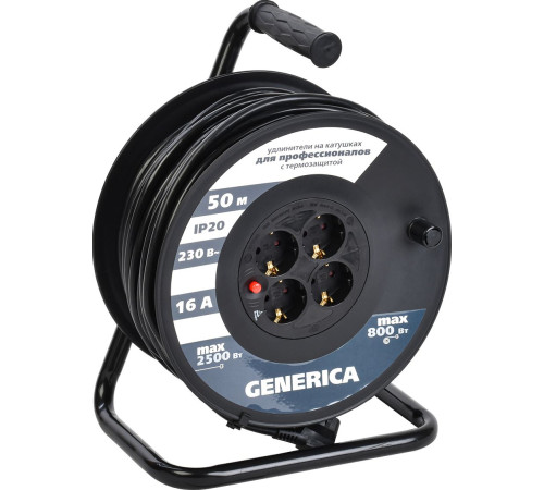Удлинитель Generica УК50 WKP20-16-04-50-G 50 м, черный