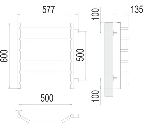 Полотенцесушитель TERMINUS Виктория П6 500x600 боковое подключение 500, RAL 9003 белый