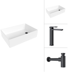 Умывальник Lauter 21518-1 + Cascade 21СК0655BS с сифоном 21635B черный матовый