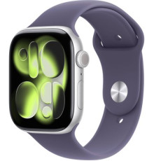 Умные часы Apple Watch Series 11 46 мм алюминиевый корпус, серебристый/фиолетовый туман, спортивный силиконовый ремешок M/L