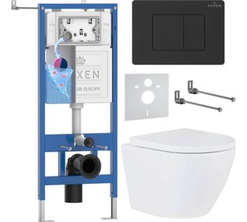 Унитаз подвесной Roxen Antares Tornado в комплекте с инсталляцией StounFix Dual Fresh 6 в 1 868610 кнопка: оружейная сталь матовая