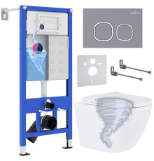 Унитаз подвесной Roxen Antares Tornado в комплекте с инсталляцией StounFix Dual Fresh 6 в 1 968389 кнопка: серый бетон