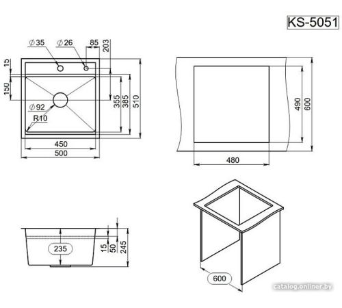 Кухонная мойка Granula KS-5051 сатин
