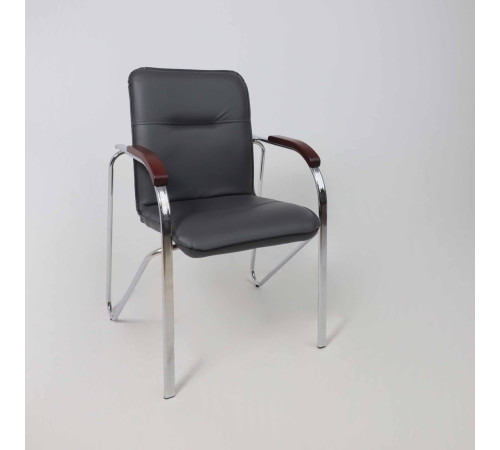 Офисный стул AksHome Samba Aks-1 Pegasso темно-серый/подлокотники дерево темное