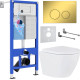 Унитаз подвесной Roxen Antares в комплекте с инсталляцией StounFix Dual Fresh 6 в 1 968011 кнопка: золото глянцевое