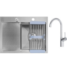 Кухонная мойка Saniteco 6550-R + Spike F9S07000 хром, с сифоном, дозатором и коландером