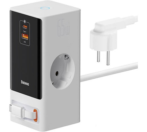 Сетевое зарядное Baseus PowerCombo Digital PowerStrip 2AC+1U+1C+Retractable-C 65W PSLR000602 белый