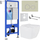Унитаз подвесной Roxen Cube в комплекте с инсталляцией StounFix Dual Fresh 6 в 1 966212 кнопка: бежевый