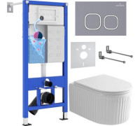 Унитаз подвесной Roxen Royal Matt в комплекте с инсталляцией StounFix Dual Fresh 6 в 1 968280 кнопка: серый бетон