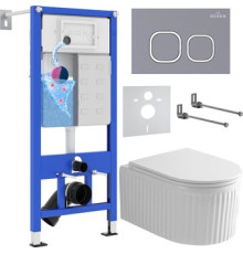 Унитаз подвесной Roxen Royal Matt в комплекте с инсталляцией StounFix Dual Fresh 6 в 1 968280 кнопка: серый бетон
