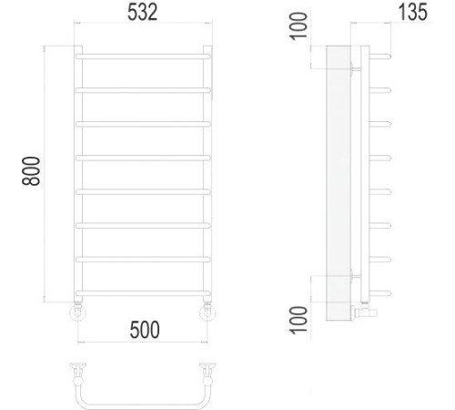 Полотенцесушитель TERMINUS Стандарт П8 500x800 нп хром