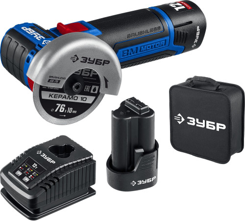 Угловая шлифмашина Зубр Профессионал AB-76-22 с 2-мя АКБ, сумка