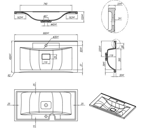 Умывальник Roxen Ariel 90 3001290
